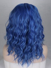 14" Short Blue Wavy Synthetic Lace Front Wig-Everyday Wigs