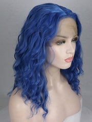 14" Short Blue Wavy Synthetic Lace Front Wig-Everyday Wigs