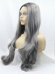 Grey Ombre Wavy Synthetic Lace Front Wig-Everyday Wigs