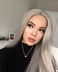Light Grey Straight Synthetic Front Lace Wigs-Everyday Wigs