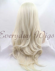 Long Blonde Synthetic Lace Front Wig with Bangs-Everyday Wigs