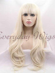 Long Blonde Synthetic Lace Front Wig with Bangs-Everyday Wigs