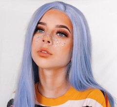 Long Blue Straight Synthetic Lace Front Wig-Everyday Wigs