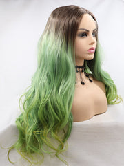 Ombre Green Wavy Synthetic Lace Front Wig-Everyday Wigs