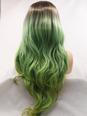 Ombre Green Wavy Synthetic Lace Front Wig-Everyday Wigs