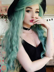 Green Slight Wavy Synthetic Wigs-Everyday Wigs