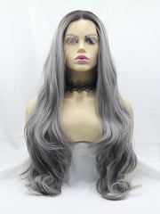 Grey Ombre Wavy Synthetic Lace Front Wig-Everyday Wigs