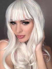 Long Blonde Synthetic Lace Front Wig with Bangs-Everyday Wigs