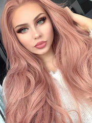 Candy Pink Wavy Synthetic Lace Front Wig-Everyday Wigs