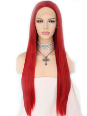 Long Straight Red Synthetic Lace Front Wigs-Everyday Wigs