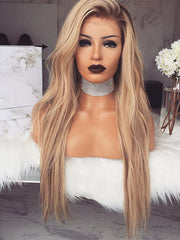 Long Remy Ombre Blonde Natural Glueless 100 Human Hair Wigs for Caucasian Women-Everyday Wigs