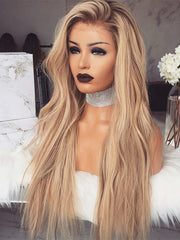 Long Remy Ombre Blonde Natural Glueless 100 Human Hair Wigs for Caucasian Women-Everyday Wigs