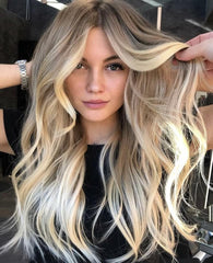 Ombre Balayage Blonde Wavy 360 Real Natural Glueless Human Hair Wigs for Caucasian Women-Everyday Wigs