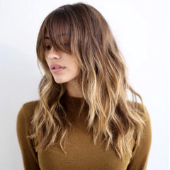 Ombre Brown to Blonde Lace Front Human Hair Wigs with Bangs Natural Glueless for Caucasian Women-Everyday Wigs