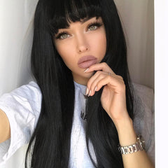 Black Lace Front Wigs with Bangs-Everyday Wigs