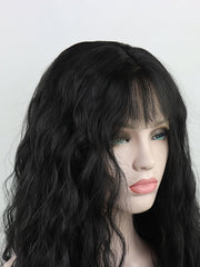 Black Wavy Synthetic Lace Front Wig with Bangs - Everyday Wigs