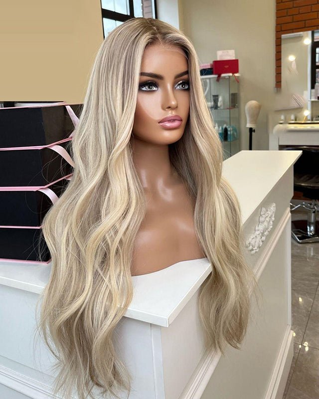 Blonde Highlights Real Natural Lace Front 360 Glueless Human Hair Wigs for Caucasian Women-Everyday Wigs