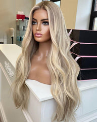 Blonde Highlights Real Natural Lace Front 360 Glueless Human Hair Wigs for Caucasian Women-Everyday Wigs