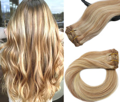 Blonde Highligted Clip in Hair Extensions-Everyday Wigs