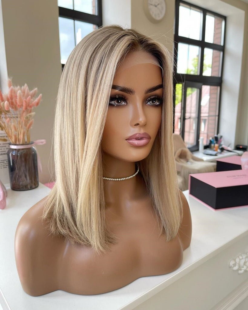 Blonde Ombre Glueless Human Hair Bob Wig Highlighted Blonde Bob Wigs for Caucasian Women-Everyday Wigs