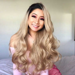 Blonde Ombre Wavy Synthetic Lace Front Wig-Everyday Wigs