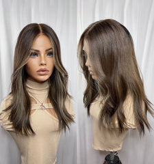 Brown Blonde 360 Lace Real Natural Glueless Human Hair Wigs for Caucasian Women - Everyday Wigs