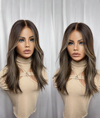 Brown Blonde 360 Lace Real Natural Glueless Human Hair Wigs for Caucasian Women - Everyday Wigs