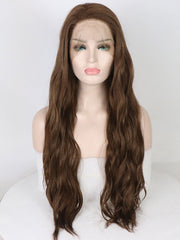 Brown Long Slight Wavy Synthetic Lace Front Wig - Everyday Wigs