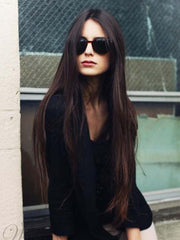 Dark Brown Straight Long Lace Front 360 Real Natural Glueless Human Hair Wigs-Everyday Wigs