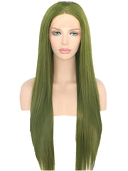 Green Straight Synthetic Lace Front Wig-Everyday Wigs