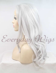 Grey Long Wavy Synthetic Lace Front Wig - Everyday Wigs