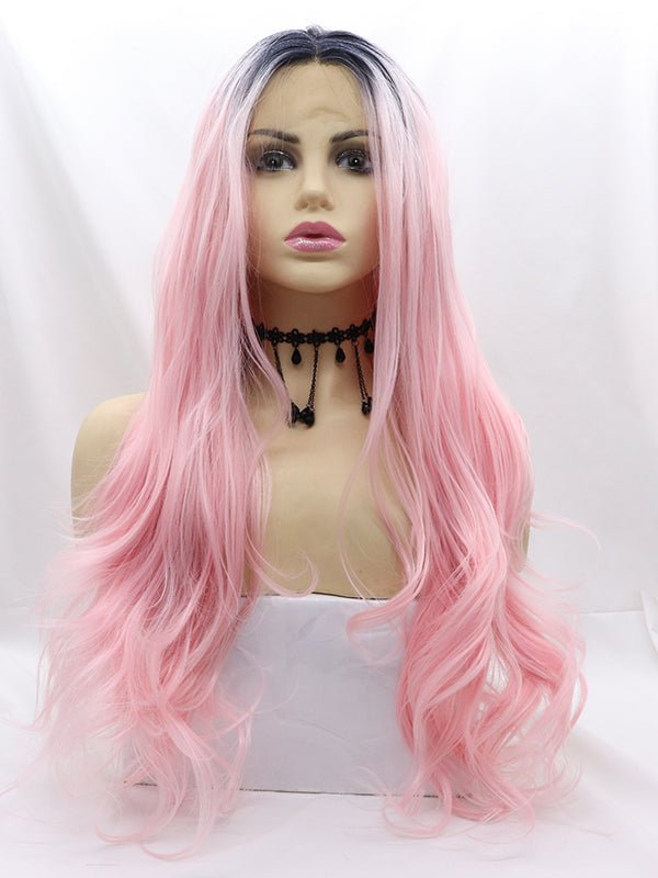 Long Ombre Pink Syntehtic Lace Front Wig-Everyday Wigs