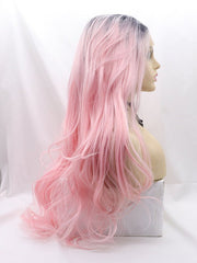 Long Ombre Pink Syntehtic Lace Front Wig-Everyday Wigs