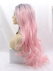 Long Ombre Pink Syntehtic Lace Front Wig-Everyday Wigs