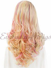 Long Rainbow Wavy Synthetic Lace Front Wigs - Everyday Wigs