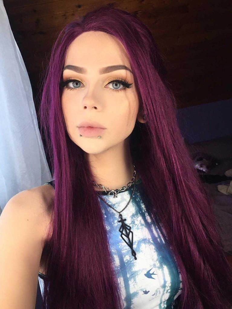 Long Straight Purple Synthetic Lace Front Wigs-Everyday Wigs