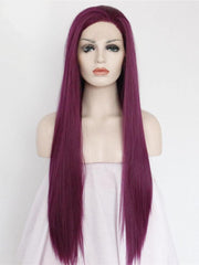 Long Straight Purple Synthetic Lace Front Wigs-Everyday Wigs