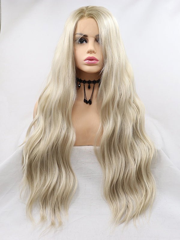Natural Light Blonde Wavy Synthetic Front Lace Wigs-Everyday Wigs