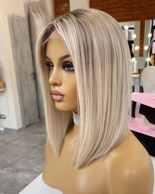 Ombre Blonde Short Bob Human Wigs Lace Front Wigs Natural Hairline - Everyday Wigs