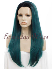 Ombre Green Straight Long Synthetic Lace Front Wigs - Everyday Wigs