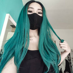 Ombre Green Straight Long Synthetic Lace Front Wigs - Everyday Wigs