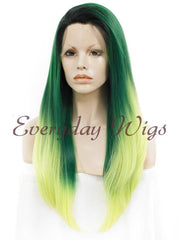 Ombre Green Straight Synthetic Lace Front Wig - Everyday Wigs