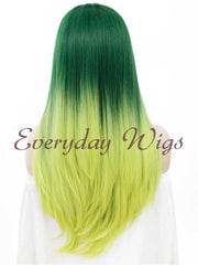 Ombre Green Straight Synthetic Lace Front Wig - Everyday Wigs