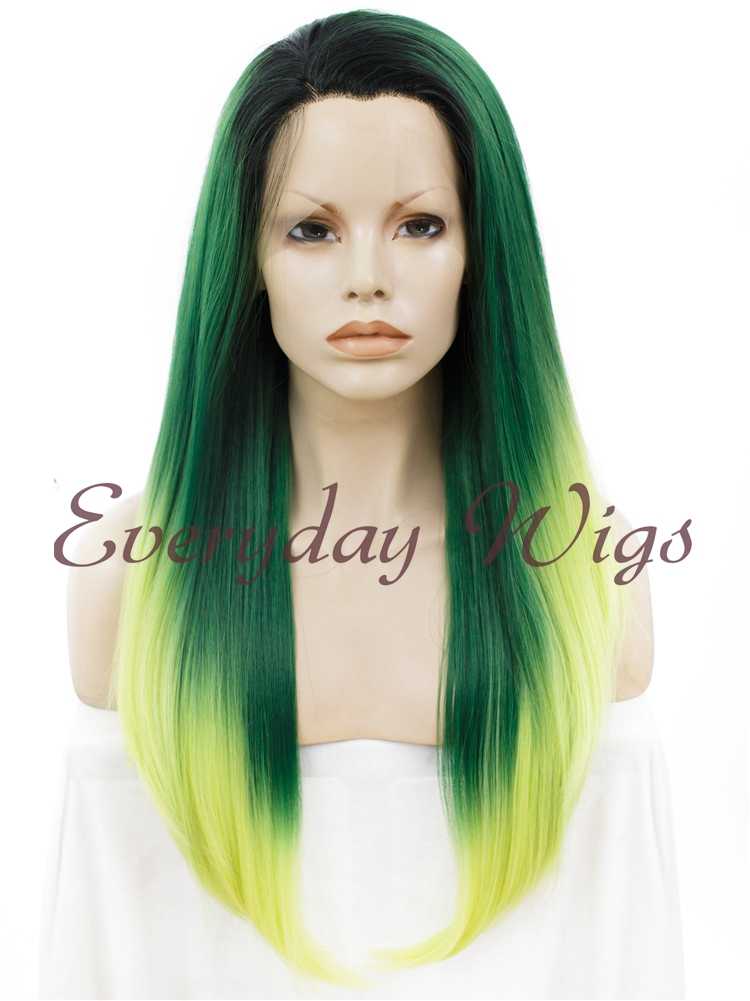 Ombre Green Straight Synthetic Lace Front Wig - Everyday Wigs