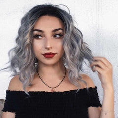 Ombre Grey Short Bob Wavy Synthetic Wigs-Everyday Wigs