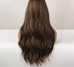 Ombre Highlight Brown Highlight Long Length Human Hair Wigs - Everyday Wigs