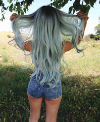 Pastel Green Ombre Wavy Synthetic Wigs-Everyday Wigs