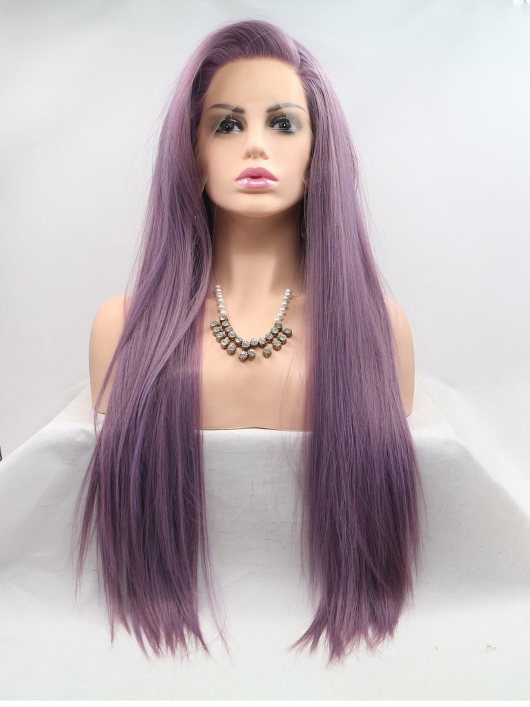 Purple Wavy Long Synthetic Lace Front Wig - Everyday Wigs