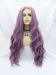 Purple Wavy Long Synthetic Lace Front Wigs - Everyday Wigs