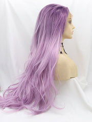 Purple Wavy Long Synthetic Lace Front Wigs - Everyday Wigs